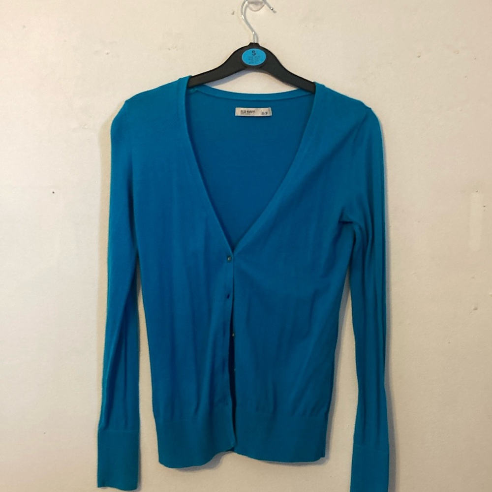 Old Navy Turquoise V neck long sleeved cardigan. SZ S/P